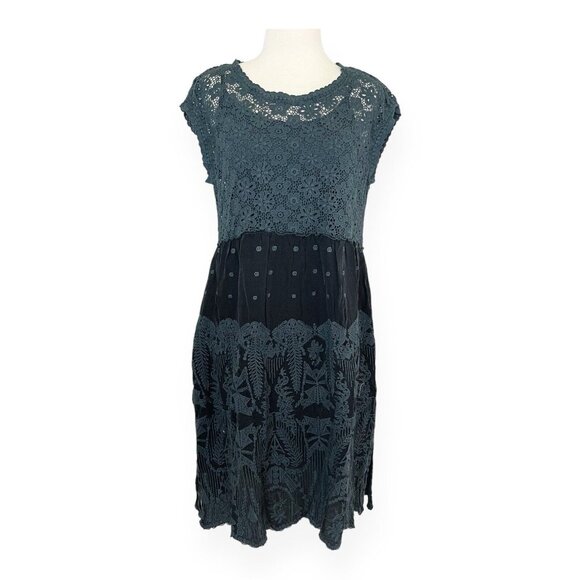 NEW Johnny Was Flower Getaway Mini Dress Women’s Small Embroidered Sanded Black - Picture 1 of 7
